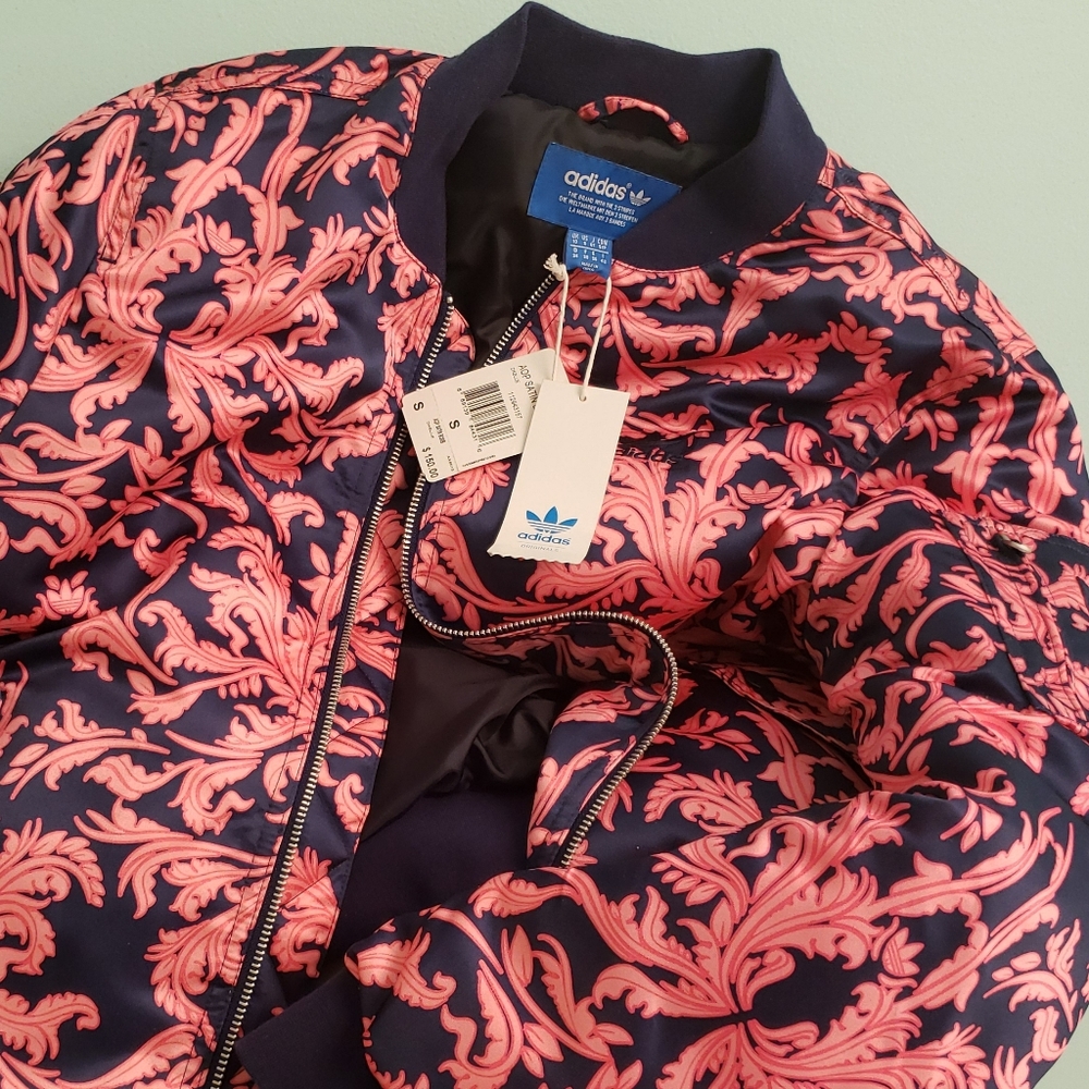 Satin Adidas Baroque Pattern Jacket  Small NWT pink